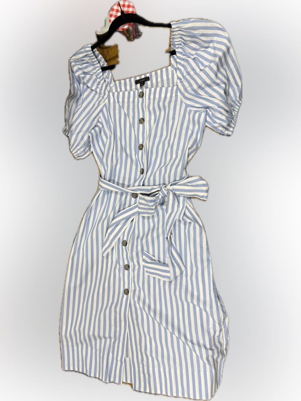 J. Crew Light Blue and White Striped Cotton Dress